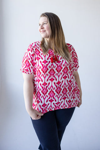 FLOWY ABSTRACT PRINT BLOUSE - Love Marlow