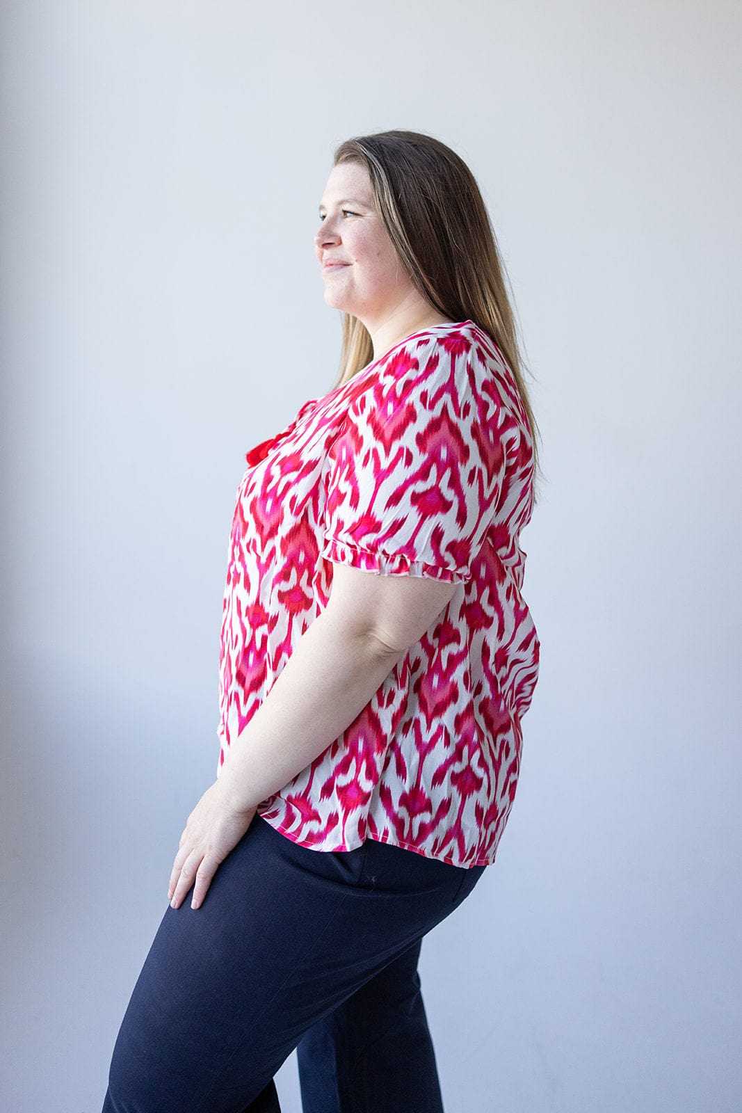 FLOWY ABSTRACT PRINT BLOUSE - Love Marlow