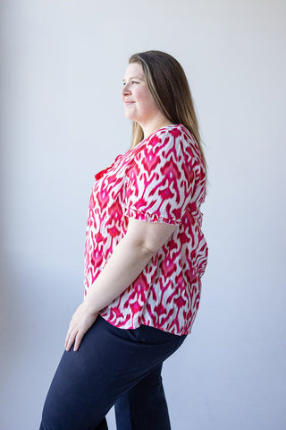 FLOWY ABSTRACT PRINT BLOUSE - Love Marlow