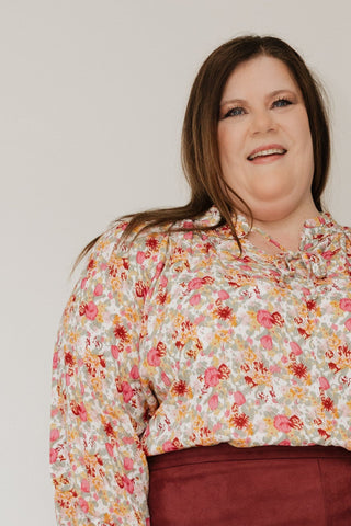 Flowy Blouson Sleeve Blouse – Sunset Bloom - Love Marlow