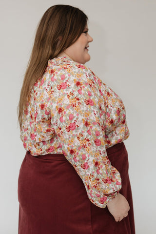 Flowy Blouson Sleeve Blouse – Sunset Bloom - Love Marlow