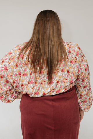 Flowy Blouson Sleeve Blouse – Sunset Bloom - Love Marlow