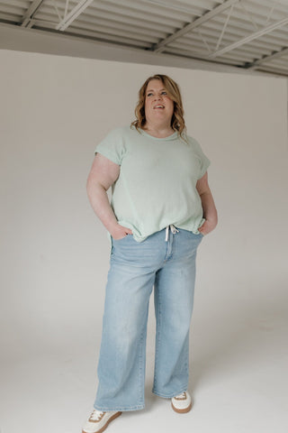 Flowy Raw Edge Detail Crochet Top – Pistachio - Love Marlow