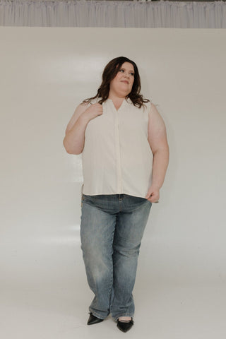 FLOWY SLEEVELESS BLOUSE WITH PINTUCK BACK DETAIL IN SAND - Love Marlow