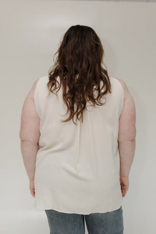 FLOWY SLEEVELESS BLOUSE WITH PINTUCK BACK DETAIL IN SAND - Love Marlow