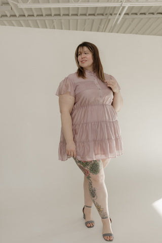 FLUTTER SLEEVE BUTTON FRONT DRESS IN ORCHID - Love Marlow