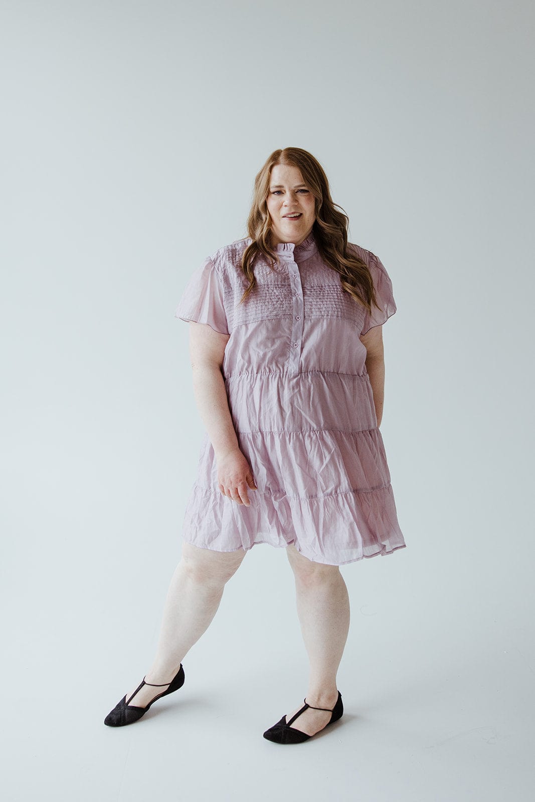 FLUTTER SLEEVE BUTTON FRONT DRESS IN ORCHID - Love Marlow