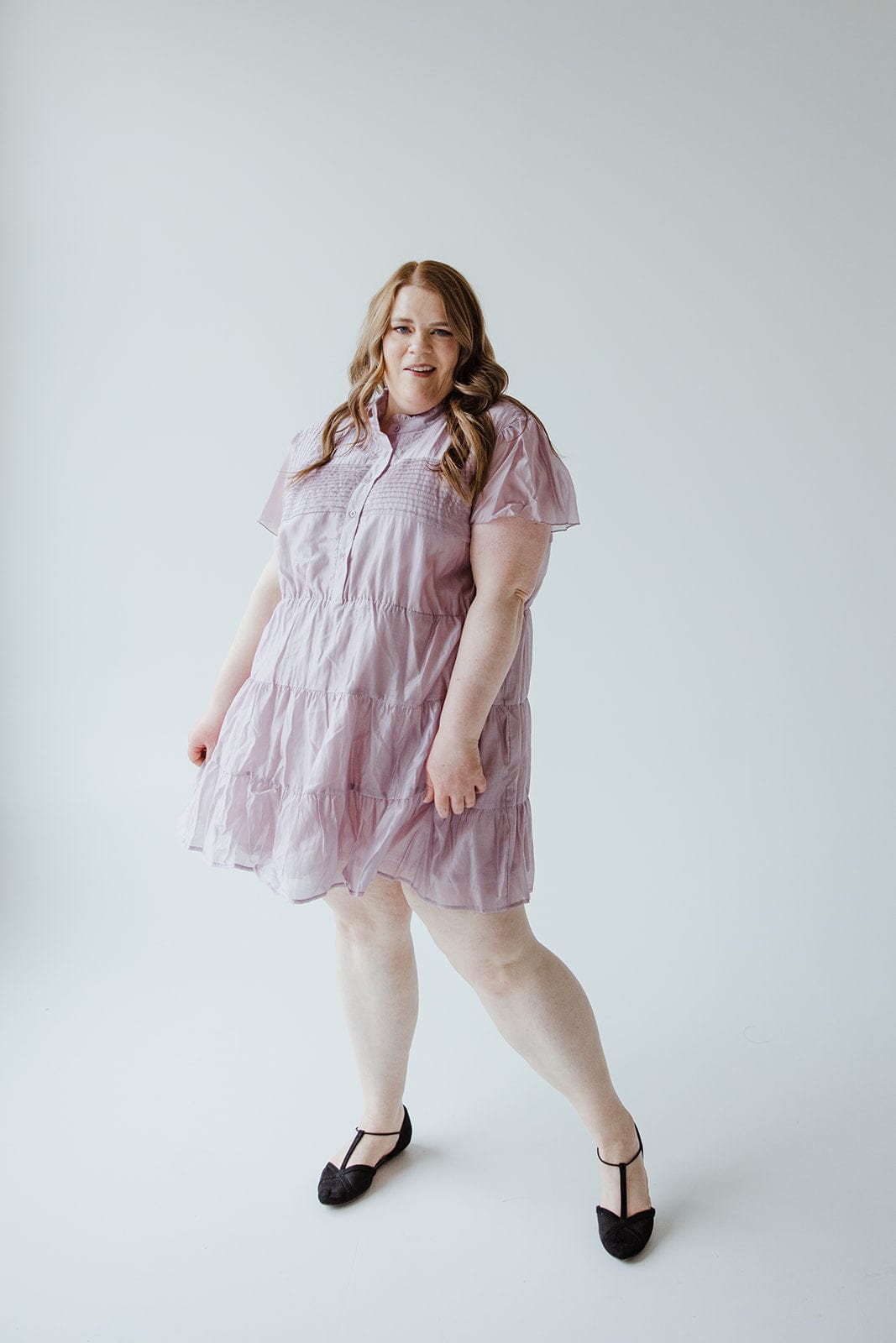 FLUTTER SLEEVE BUTTON FRONT DRESS IN ORCHID - Love Marlow