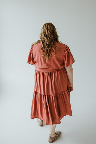 FLUTTER SLEEVE CHIFFON DRESS IN CANYON - Love Marlow