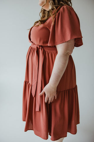 FLUTTER SLEEVE CHIFFON DRESS IN CANYON - Love Marlow