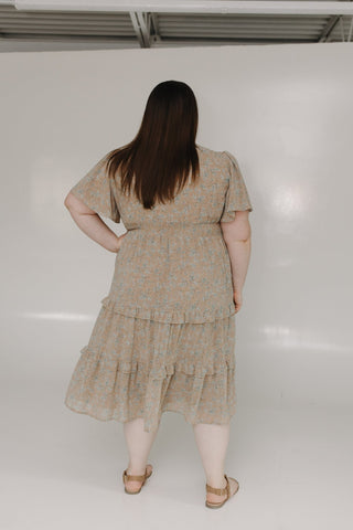 FLUTTER SLEEVE FAUX WRAP MIDI DRESS - Love Marlow