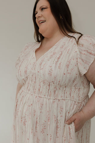 Flutter Sleeve Feminine Midi Dress – Vintage Cream - Love Marlow