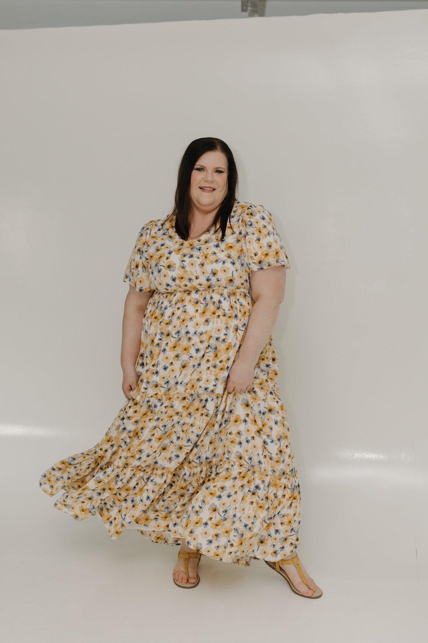 FLUTTER SLEEVE FLORAL DRESS IN BUTTERCREAM - Love Marlow