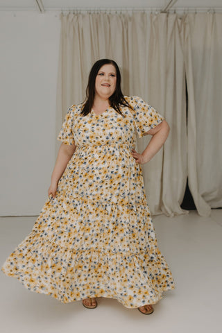 FLUTTER SLEEVE FLORAL DRESS IN BUTTERCREAM - Love Marlow