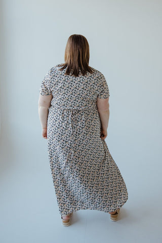 FLUTTER SLEEVE FLORAL MIDI LENGTH DRESS WITH TIE WAIST - Love Marlow