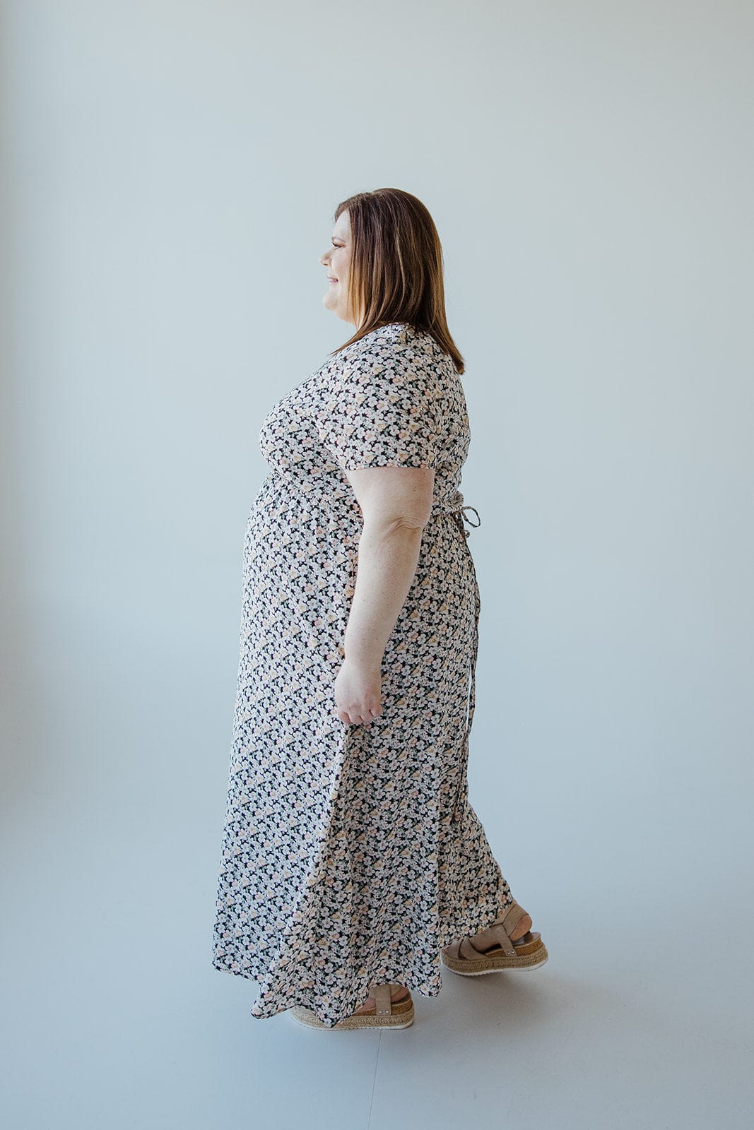 FLUTTER SLEEVE FLORAL MIDI LENGTH DRESS WITH TIE WAIST - Love Marlow