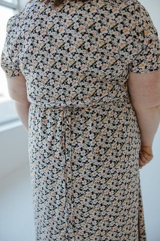 FLUTTER SLEEVE FLORAL MIDI LENGTH DRESS WITH TIE WAIST - Love Marlow