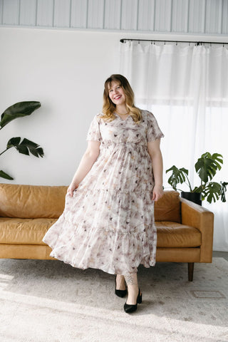 FLUTTER SLEEVE SOFT FLORAL DRESS WITH TIERED SKIRT - Love Marlow
