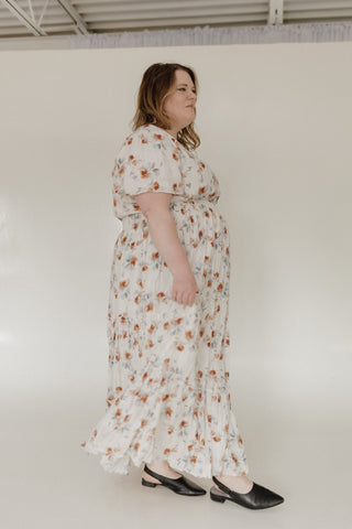 FLUTTER SLEEVE SOFT WATERCOLOR DRESS WITH TIERED SKIRT - Love Marlow