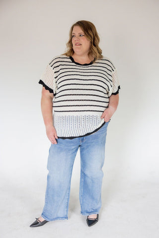 Flutter Sleeve Sweater – Ivory & Black - Love Marlow