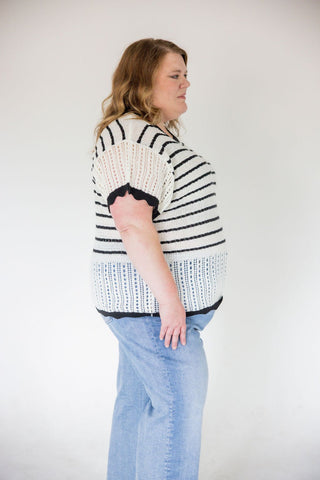 Flutter Sleeve Sweater – Ivory & Black - Love Marlow