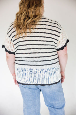 Flutter Sleeve Sweater – Ivory & Black - Love Marlow