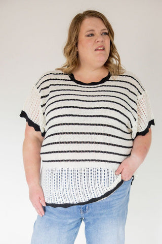 Flutter Sleeve Sweater – Ivory & Black - Love Marlow