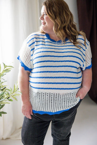 Flutter Sleeve Sweater – Ivory & Blue - Love Marlow