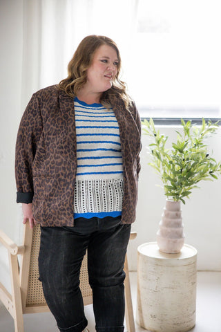 Flutter Sleeve Sweater – Ivory & Blue - Love Marlow