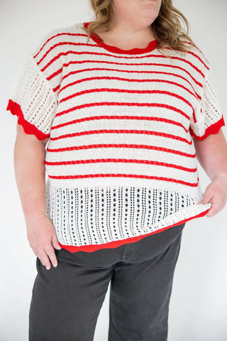 Flutter Sleeve Sweater – Ivory & Red - Love Marlow