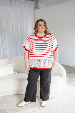 Flutter Sleeve Sweater – Ivory & Red - Love Marlow