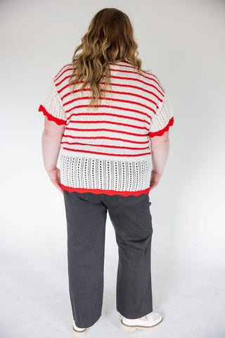 Flutter Sleeve Sweater – Ivory & Red - Love Marlow
