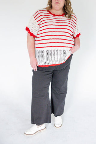 Flutter Sleeve Sweater – Ivory & Red - Love Marlow