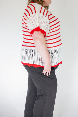 Flutter Sleeve Sweater – Ivory & Red - Love Marlow