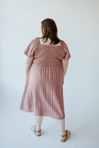 FLUTTER SLEEVE TEXTURED KNEE LENGTH DRESS IN MAUVE MIST - Love Marlow
