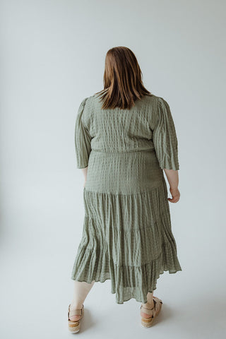 FLUTTER SLEEVE TEXTURED MIDI - LENGTH DRESS - Love Marlow