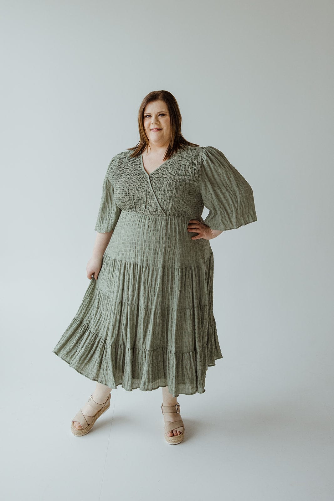 FLUTTER SLEEVE TEXTURED MIDI - LENGTH DRESS - Love Marlow