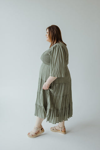 FLUTTER SLEEVE TEXTURED MIDI - LENGTH DRESS - Love Marlow