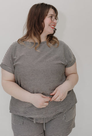 French Terry Striped Dolman Tee – Black & Sand - Love Marlow