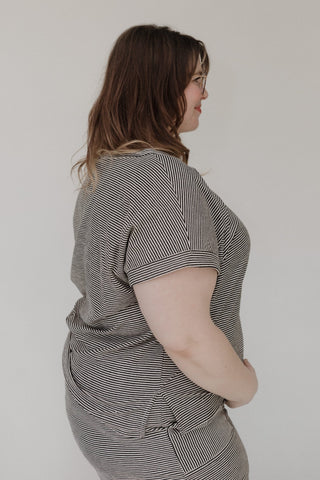 French Terry Striped Dolman Tee – Black & Sand - Love Marlow
