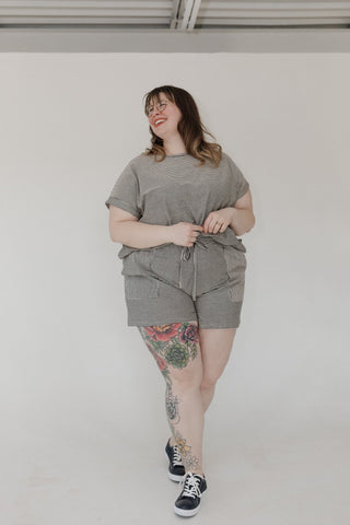 French Terry Striped Shorts – Black & Sand - Love Marlow