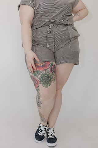 French Terry Striped Shorts – Black & Sand - Love Marlow