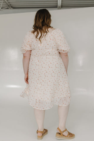 GAUZY KNEE - LENGTH A - LINE DRESS WITH RUFFLE PUFF SLEEVES - Love Marlow