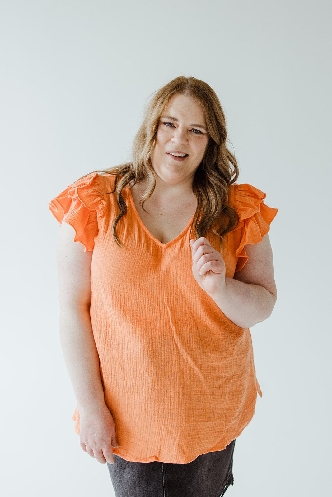 GAUZY RUFFLE SHOULDER TANK - Love Marlow