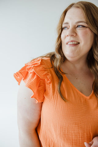 GAUZY RUFFLE SHOULDER TANK - Love Marlow