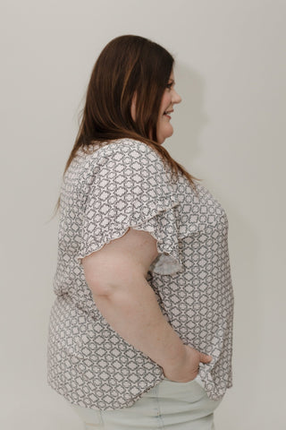 Geo Pop Ruffle Sleeve Blouse - Love Marlow