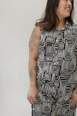 Geometric Chic Ruched Back Tank - Love Marlow