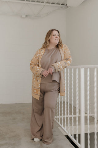 GEOMETRIC OPEN FRONT CARDIGAN IN DESERT SANDS - Love Marlow