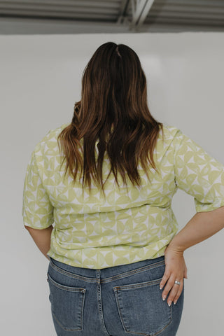 GEOMETRIC PRINT BLOUSE WITH TIE DETAIL IN LIMA - Love Marlow
