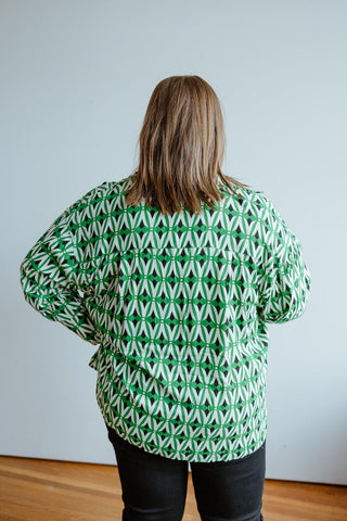 GEOMETRIC PRINT BUTTON - UP BLOUSE - Love Marlow